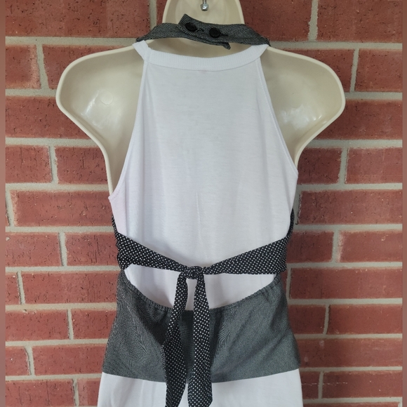 520 Vanity brand vest. Black with white dots, button front, tie back. - Picture 2 of 3